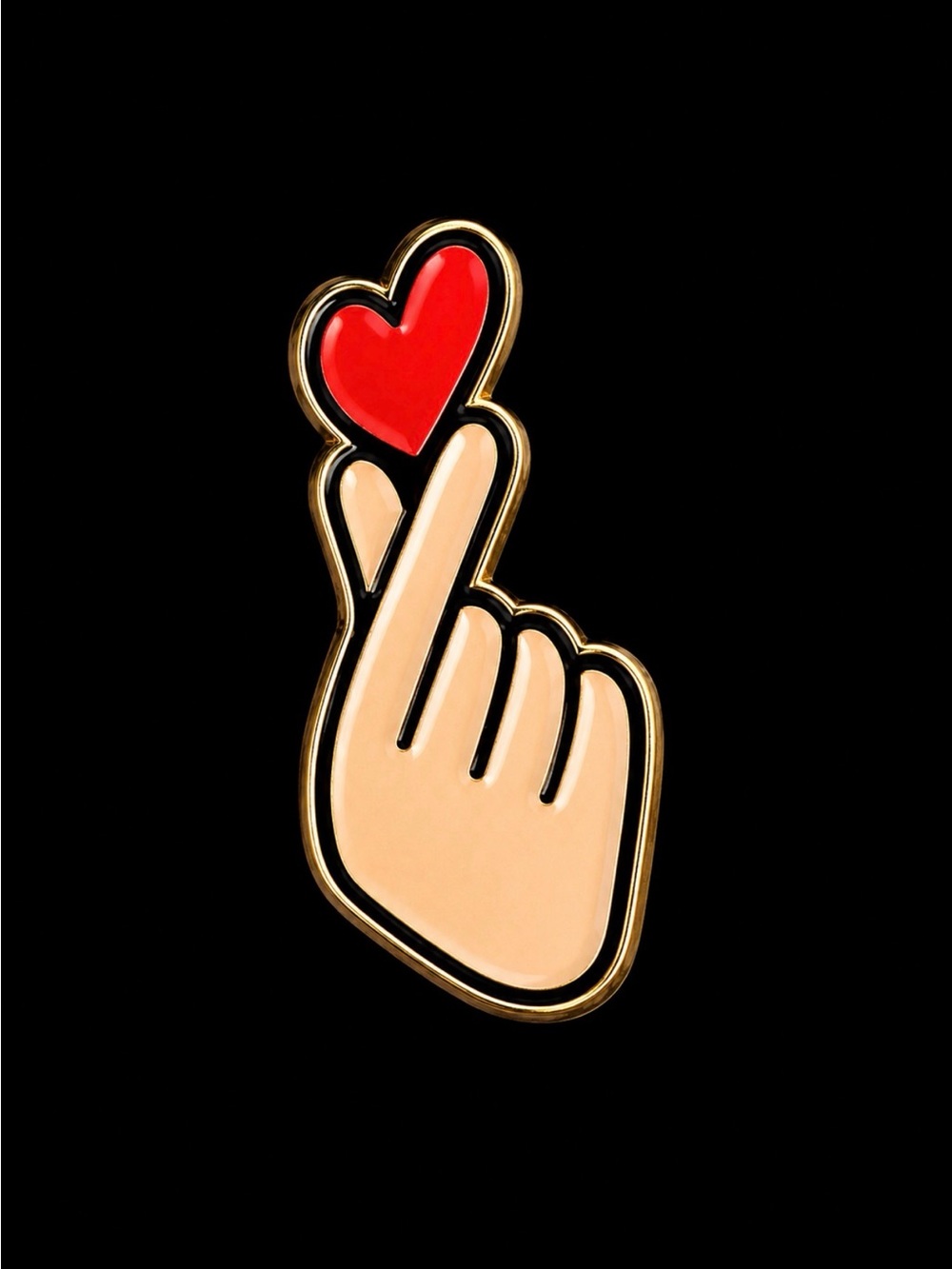 Korean Finger Heart Enamel Pin - Red Heart